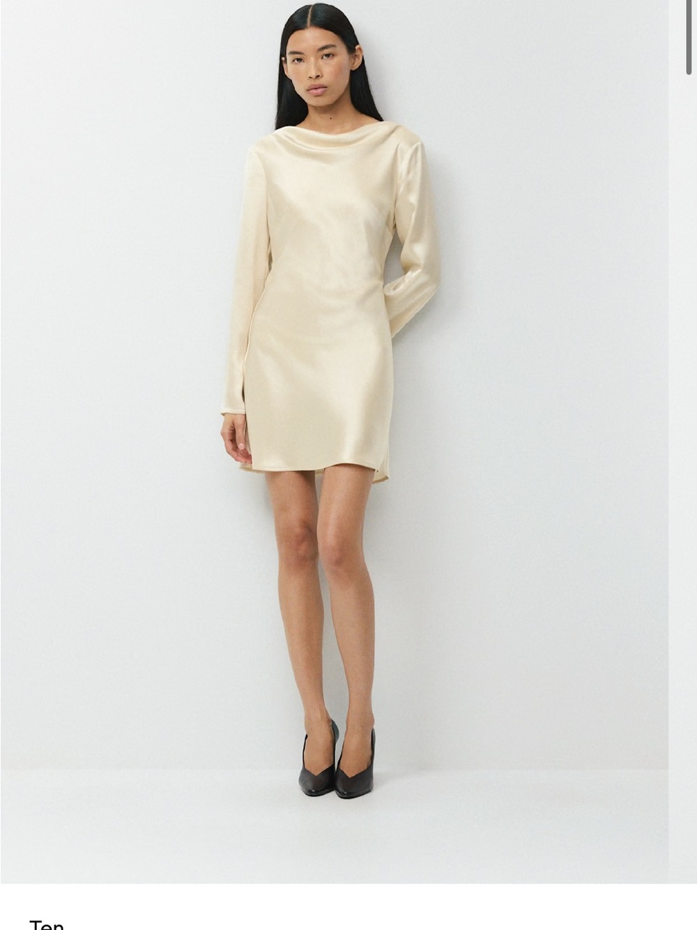 Aritiza Silk Satin Long-Sleeve Mini Dress in Ivory